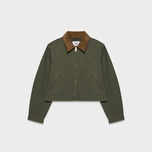 TNA Olive and Brown Cropped Barkley Workwear Barn Jacket with Corduroy Collar